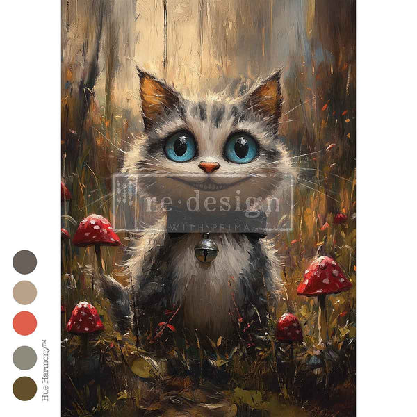 Whiskers of Wit A3 Fiber Decoupage Paper  alice wonderland chesire