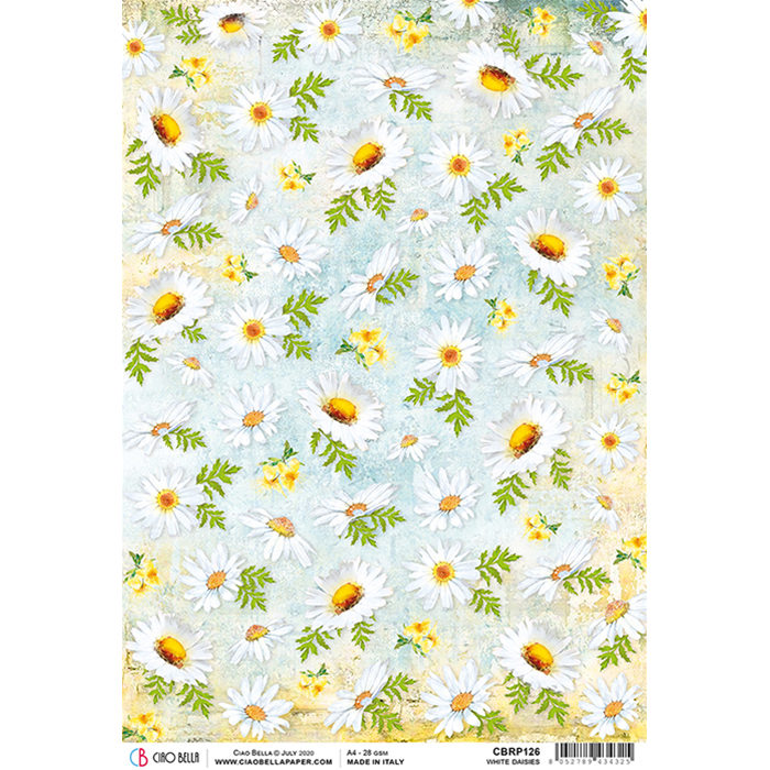 White Daisies Rice Paper for Decoupage A4