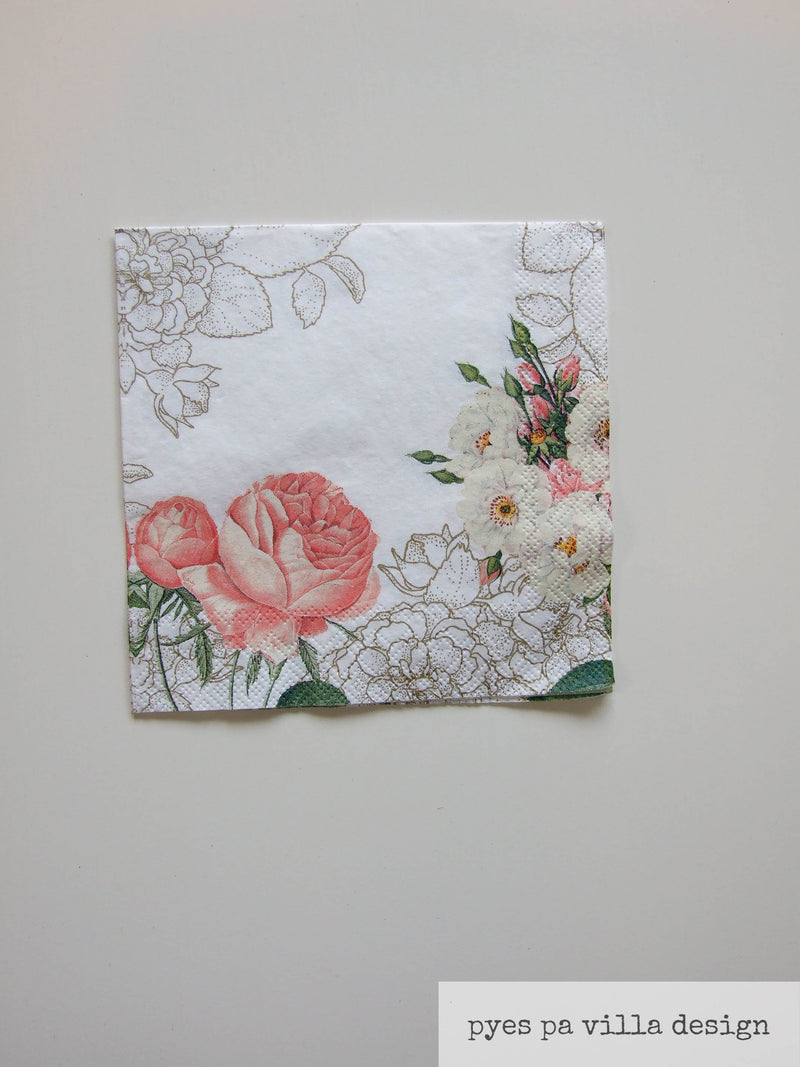Napkin for Decoupage Soft Apricot rose with Gold pattern NZ