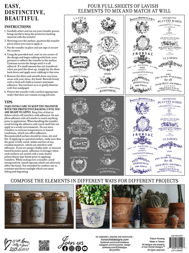 Traditional Pots I IOD Transfer I 4 sheets | Paint Me Vintage