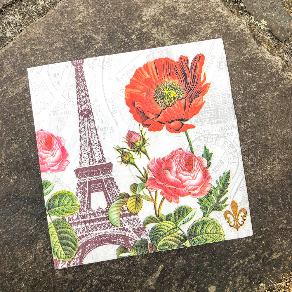 Napkin for Decoupage Eiffel Tower with Poppy NZ