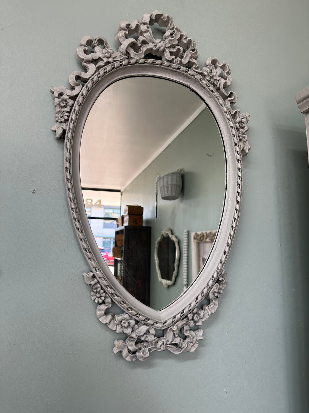 Soft Grey Parisian look Aged Vintage mirror