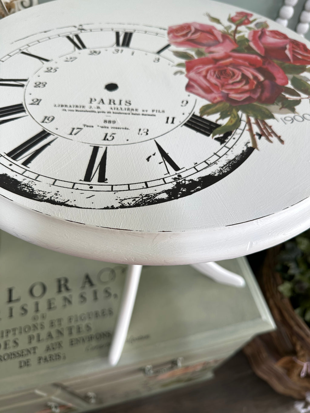 Wine table white with roses and clock