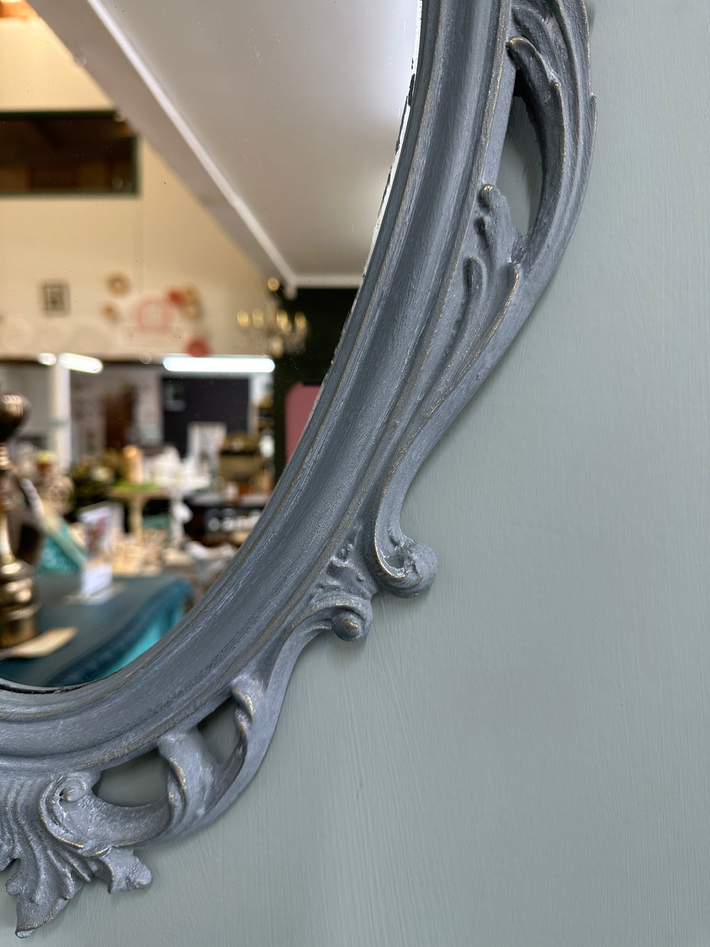 Blue Grey Chateau look Aged Vintage mirror | Paint Me Vintage