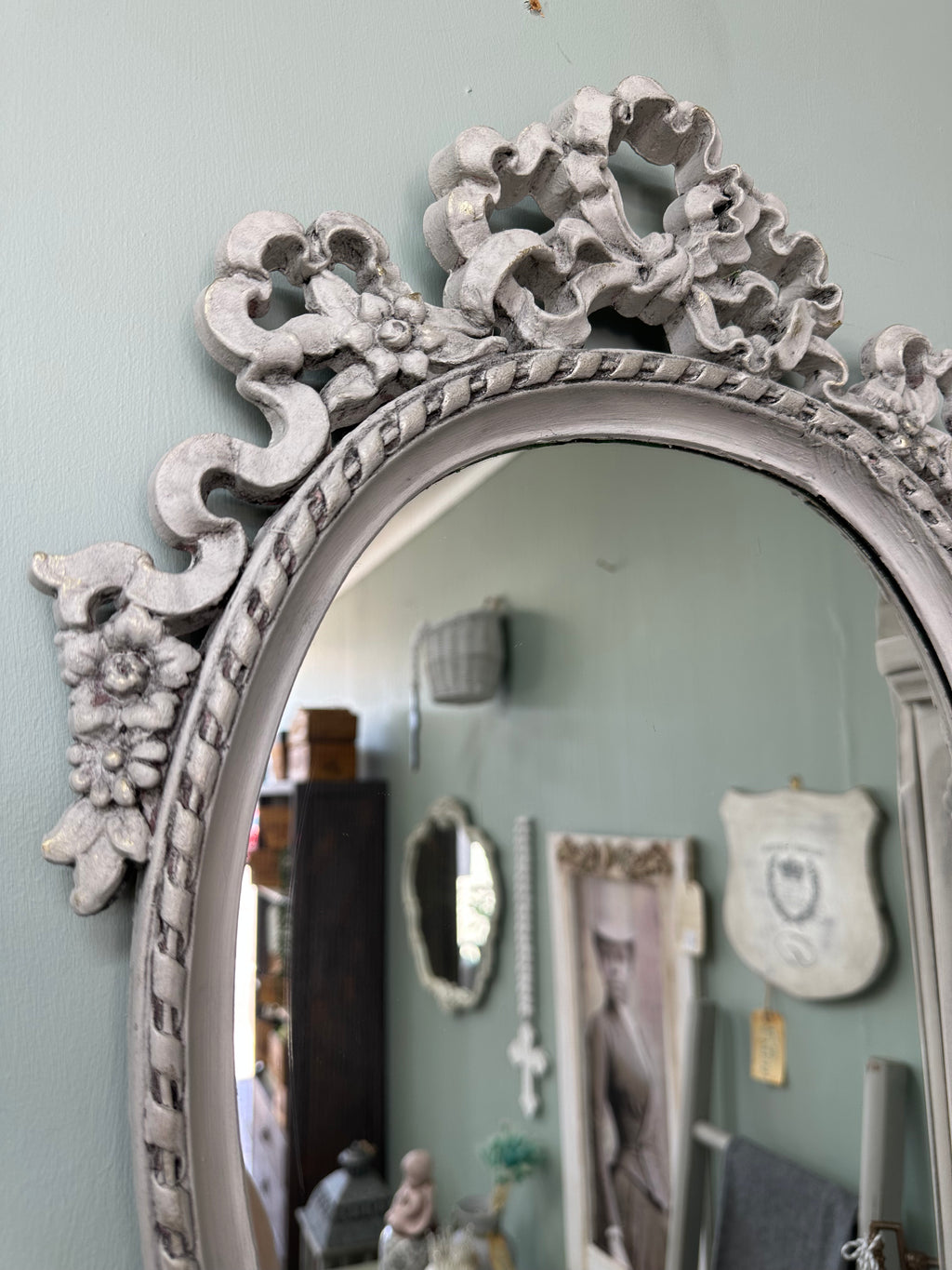 Soft Grey Parisian look Aged Vintage mirror