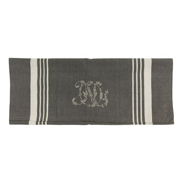 Tea towel Monogram French Country Collections Charcoal w White stripe