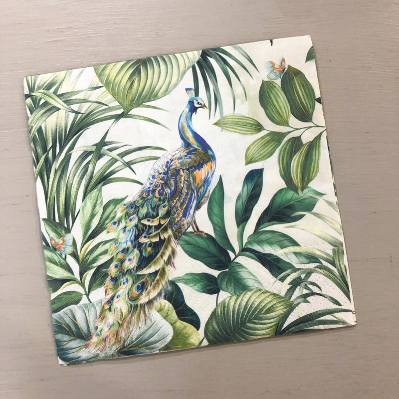 Peacock with Leaves Napkin for Decoupage