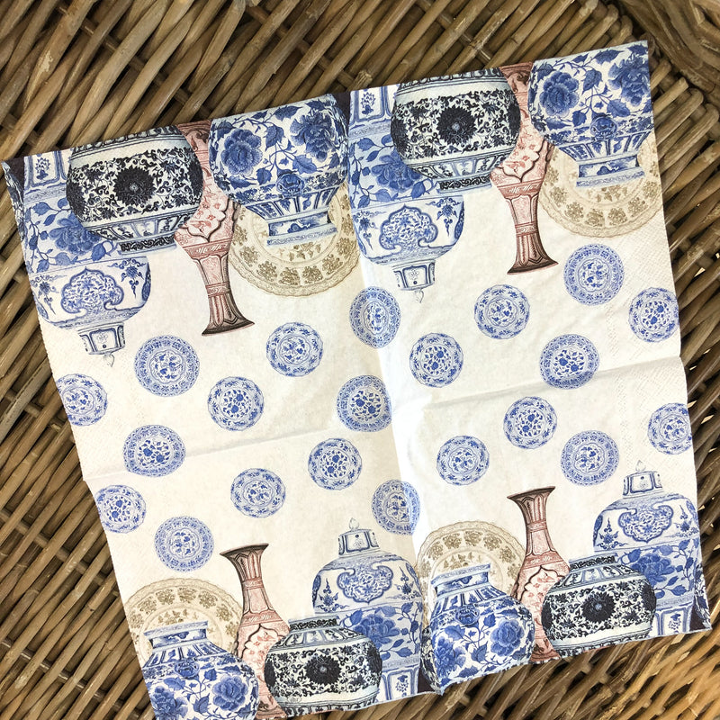 Chinoiserie Ceramics Blue & White Napkin for Decoupage