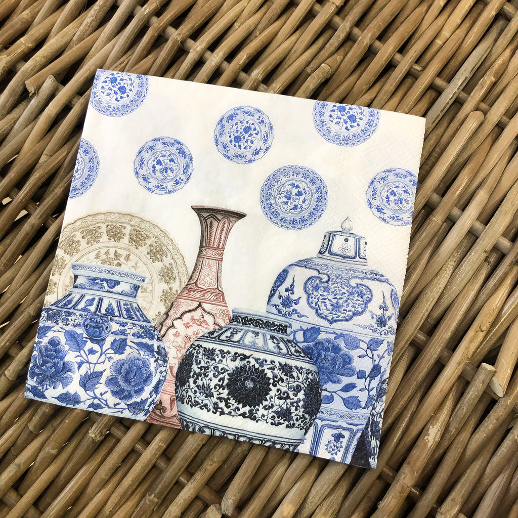 Chinoiserie Ceramics Blue & White Napkin for Decoupage