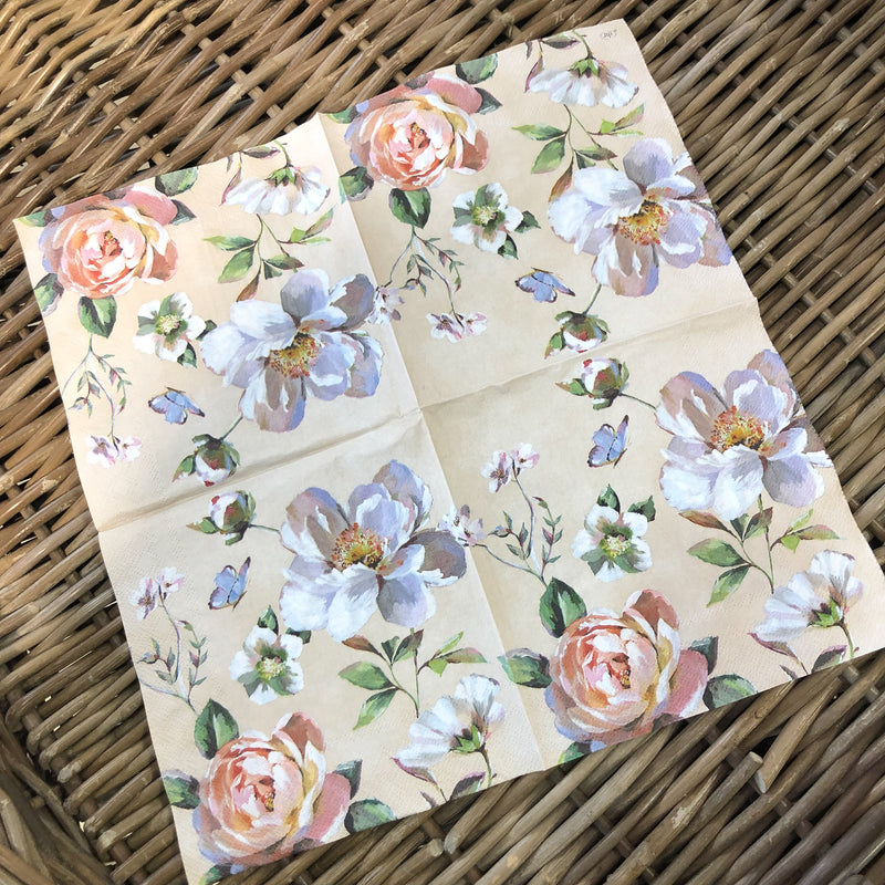 Linen Background soft Floral  Napkin for Decoupage