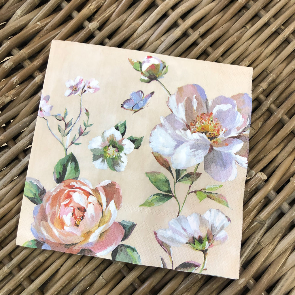Linen Background soft Floral  Napkin for Decoupage