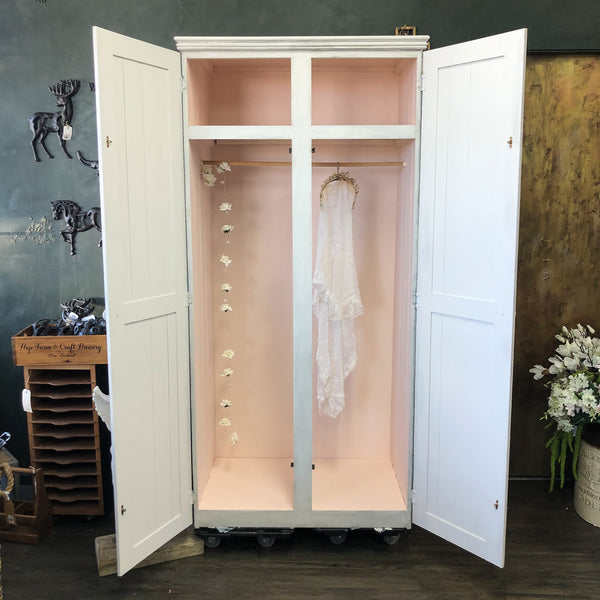 Sea Mist & just a hint Pink Free standing Wardrobe | Paint Me Vintage