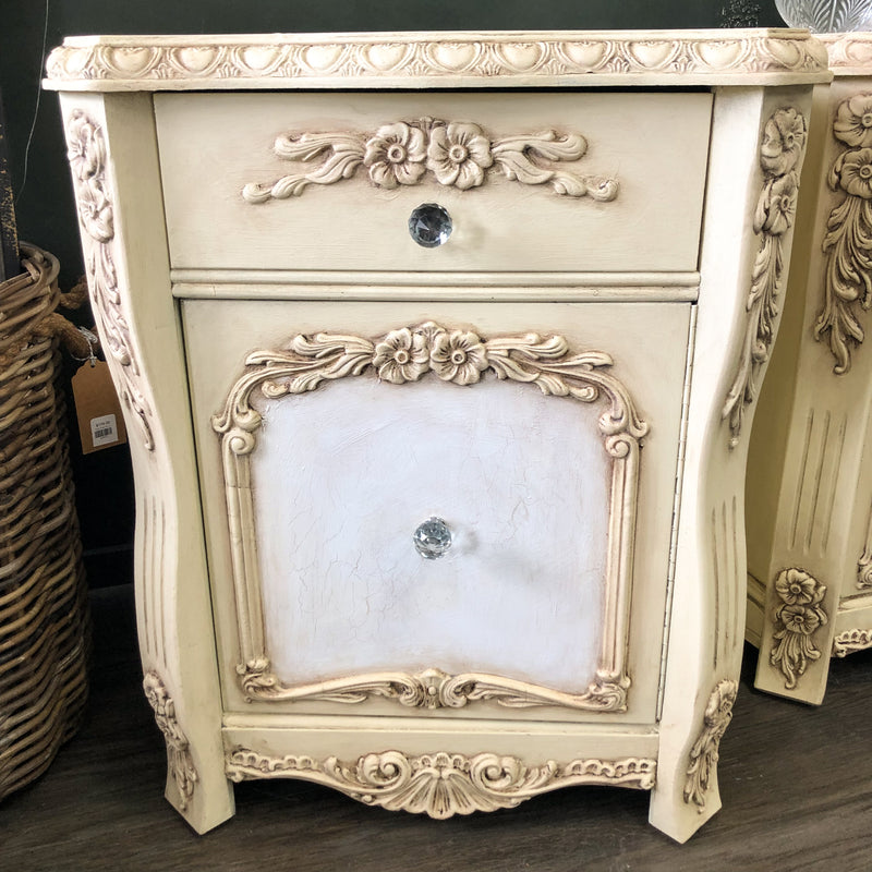 French Classic with a twist Set of two Bedside Tables in Kirimi Cream | Paint Me Vintage