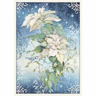 Poinsettia White Rice Paper for Decoupage A3